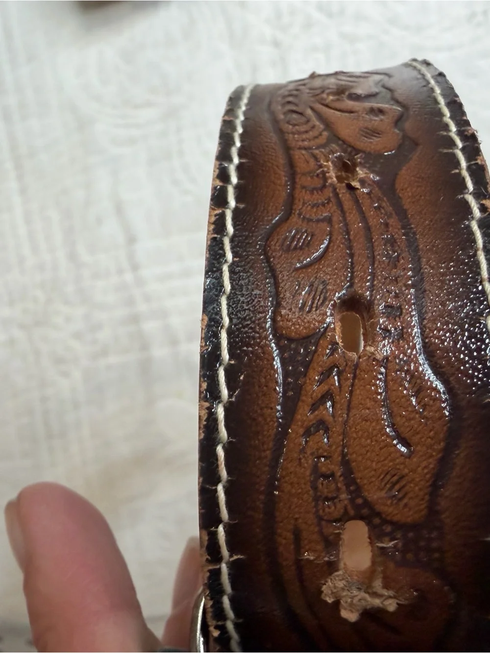 Kids Cowboy Western Rodeo Tooled Leather Belt Metal Horse Buckle Made In USA